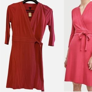 NEW ANN TAYLOR True Wrap Dress V Neck 3/4 Sleeve Front Tie Stretch Dress Sz 10